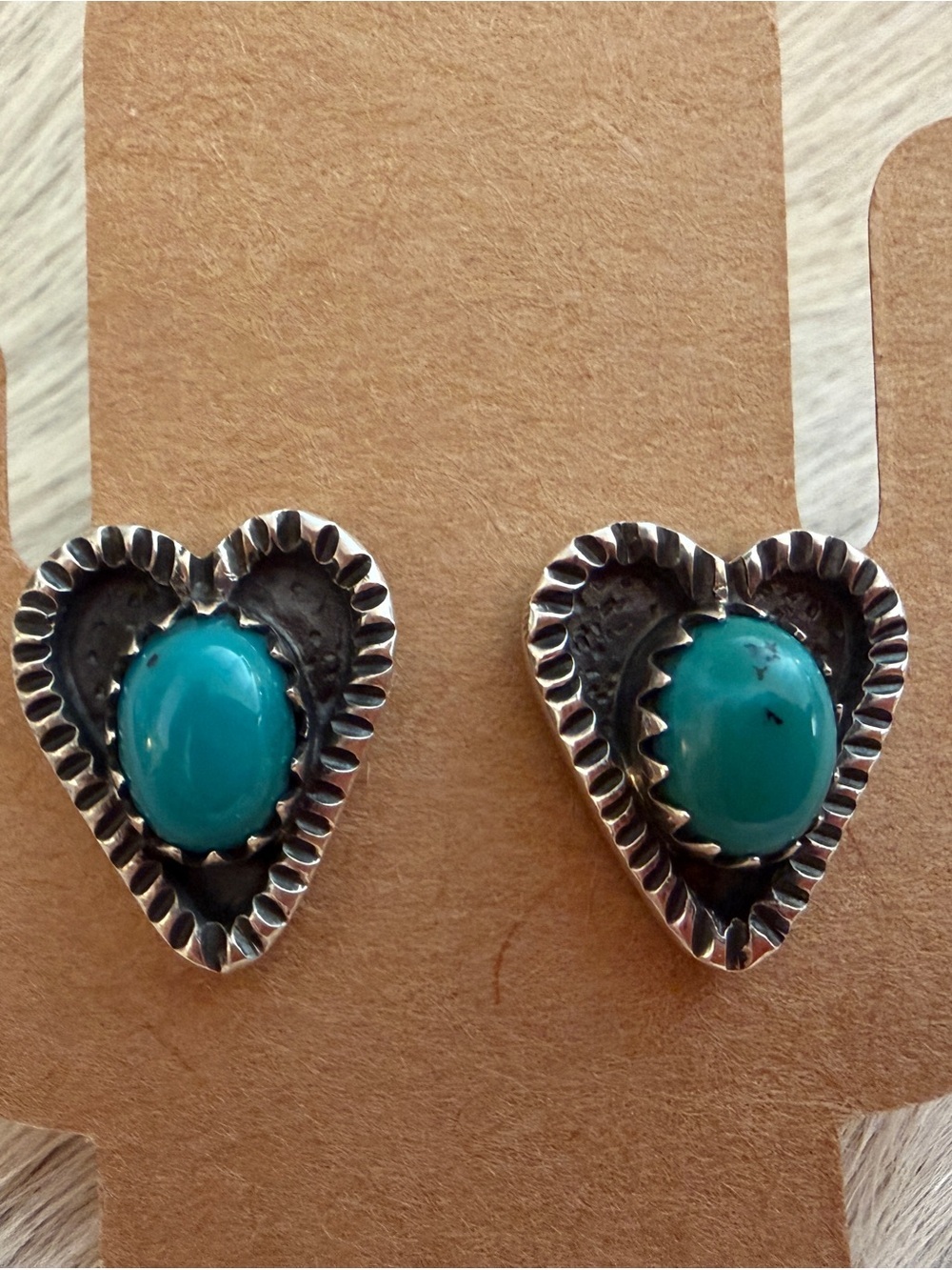 ❤️ Shadow Box Kingman Turquoise Deep Robins Egg Blue Heart Sterling 925 Earrings